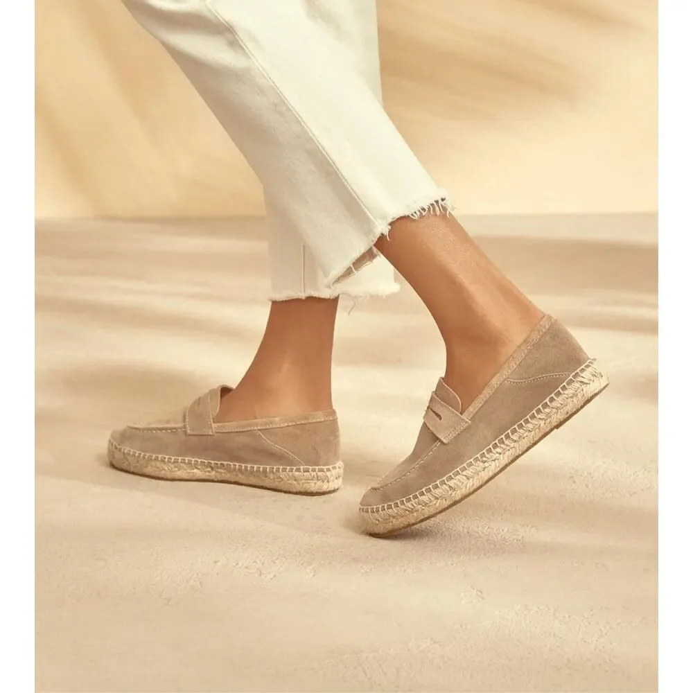 Tan Suede Espadrille Vacation Loafers - Picture 6 of 13